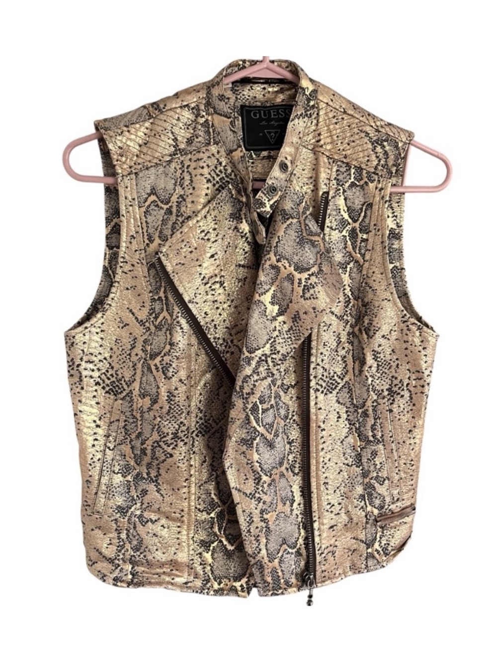 Y2K GUESS Tan Snake Animal Print Grunge Rocker Sleeveless Motorcycle Vest